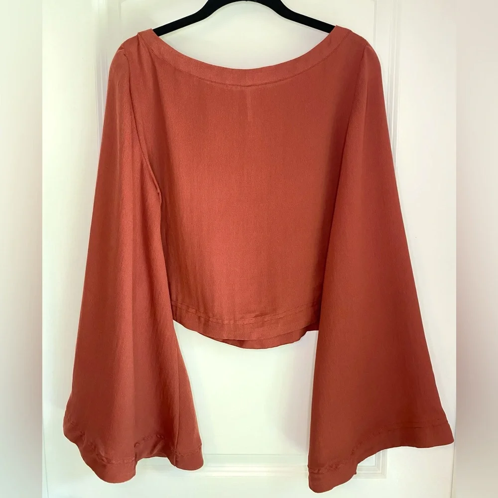 Free People Stars Aligned Bell Sleeve Crop Top Red Clay Size M